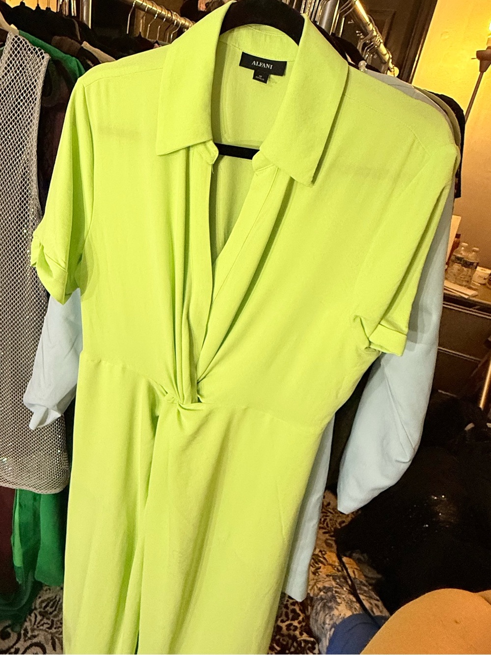 Alfani Neon Lime Knot-Front Maxi Dress